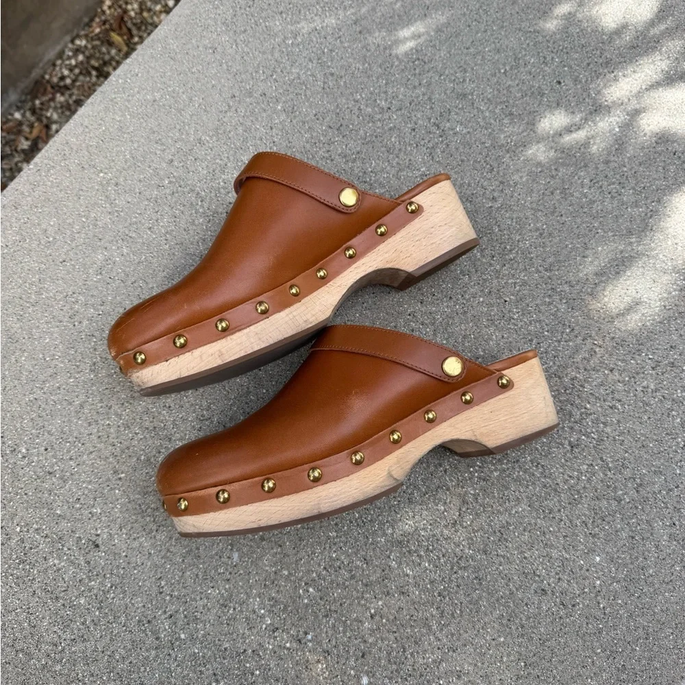 J. Crew Brown Leather Mules with Minimalist Design - Picture 1 of 2